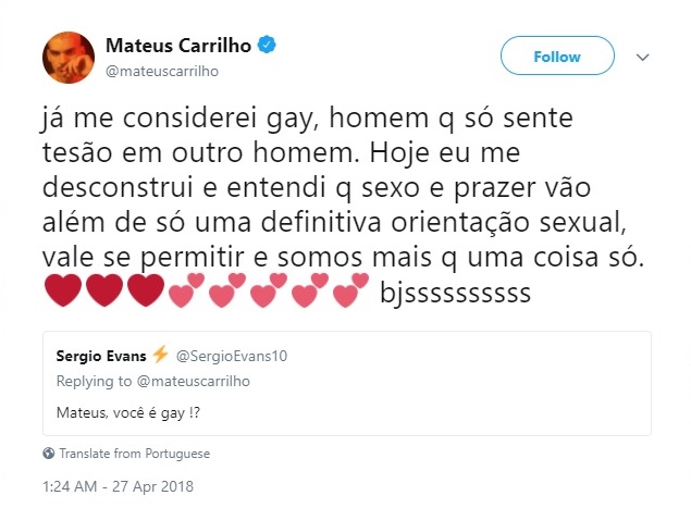 Mateus Carrilho, da Banda Uó, diz que não é mais gay