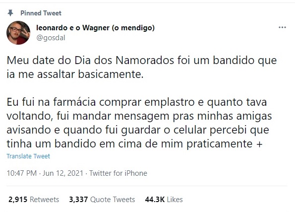 Date gay com bandido em Curitiba viraliza no Twitter: Leonardo Gosdal