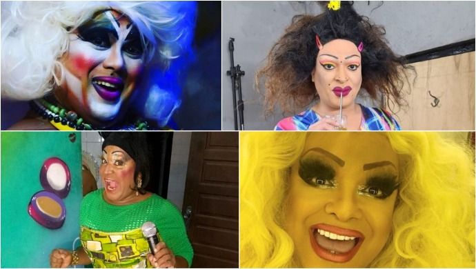 Drag queens caricatas: Suzy Brasil, Thalia Bombinha, Aluvania Butantan, Ginna D'Mascar