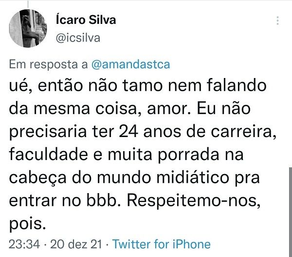 Ícaro Silva critica Big Brother Brasil