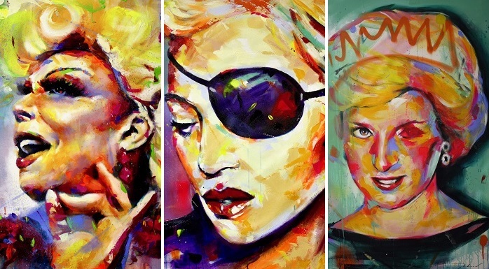 Tchaka, Madonna e Lady Di são homenageadas pela pintora Milenna Saraiva em Londres