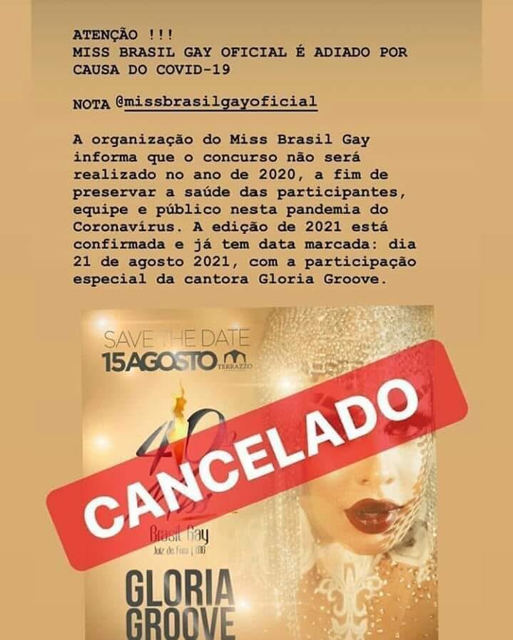 Miss Brasil Gay 2020 é cancelado. Em 2021, Gloria Groove se apresenta
