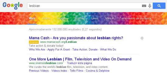 Banner colorido surge na pesquisa de termos relacionados a LGBT