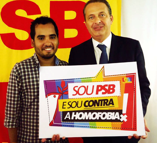Secretário nacional do LGBT Socialista, Luciano Freitas Filho, e o presidenciável Eduardo Campos: partido pela cidadania arco-íris
