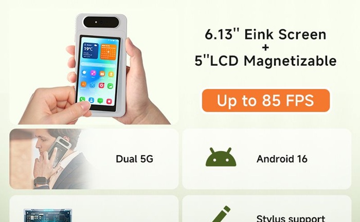 Primeiro smartphone E-Ink do mundo com 85 FPS, HiBreak Dual 3 (tela dupla E-Ink + LCD magnética), já disponível em pré-venda ? equipado com Dimensity 8300