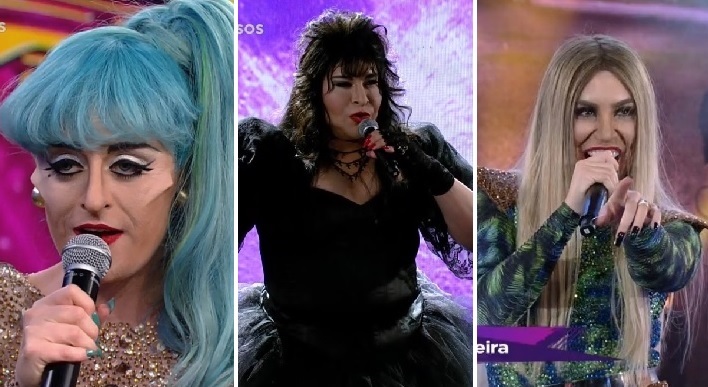 Naiara Azevedo, Alessandra Maestrini e Tiago Abravanel fazem performances de divas gays no Faustão