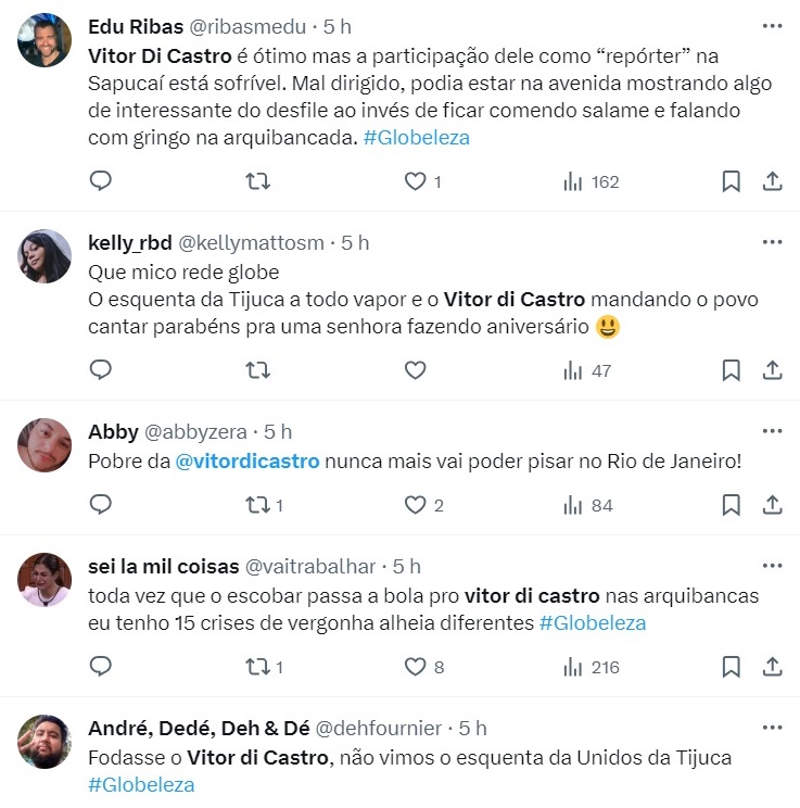 Vitor diCastro é criticado pela cobertura do carnaval na Globo